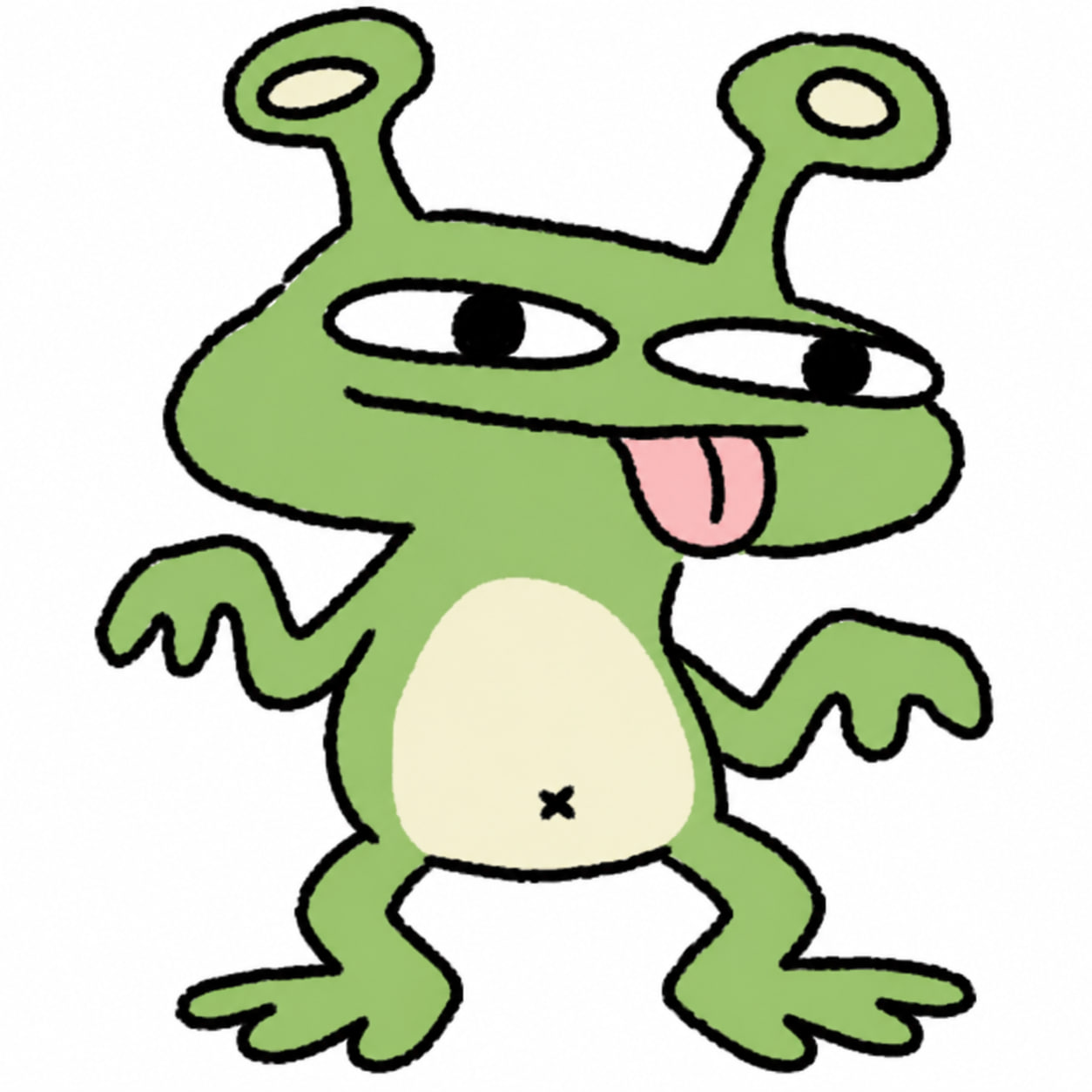 Derpy Zog, a wobbly green creature with two antennae and a tongue out